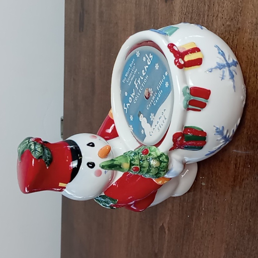 The White Barn Snowman Ceramic Filled Candle Cinnamon Stick NWT - Picture 2 of 6